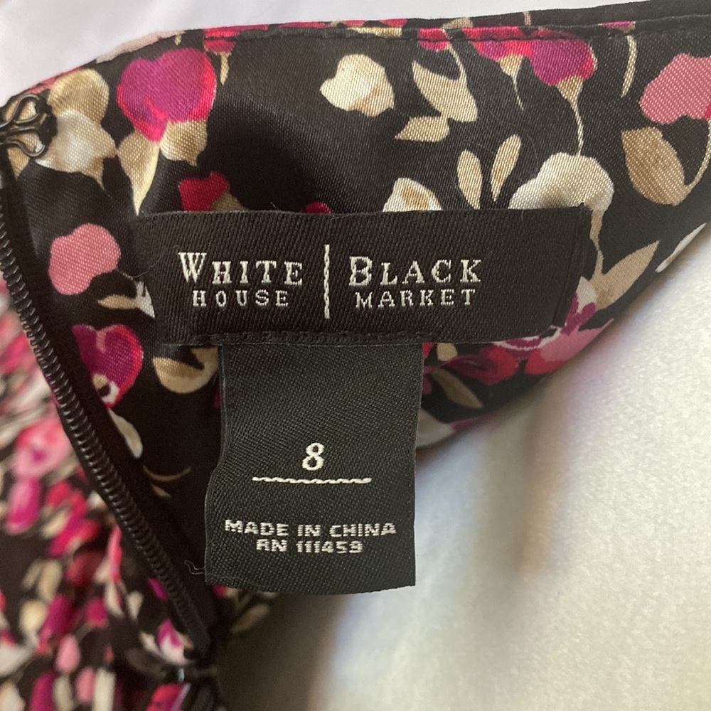 White House Black Market Black and Pink Floral Midi Dress - Picture 6 of 9